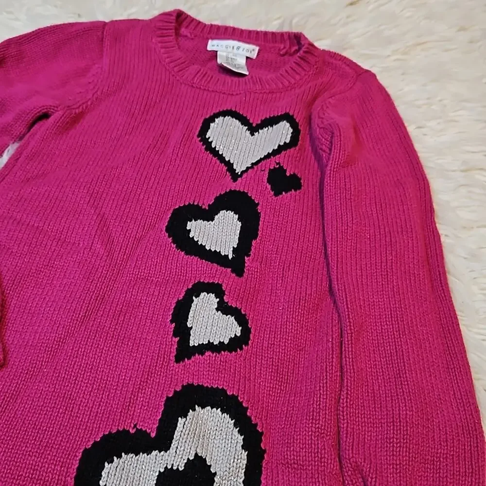 Maggie & Zoe Girls Pink Heart Print Sweater Dress